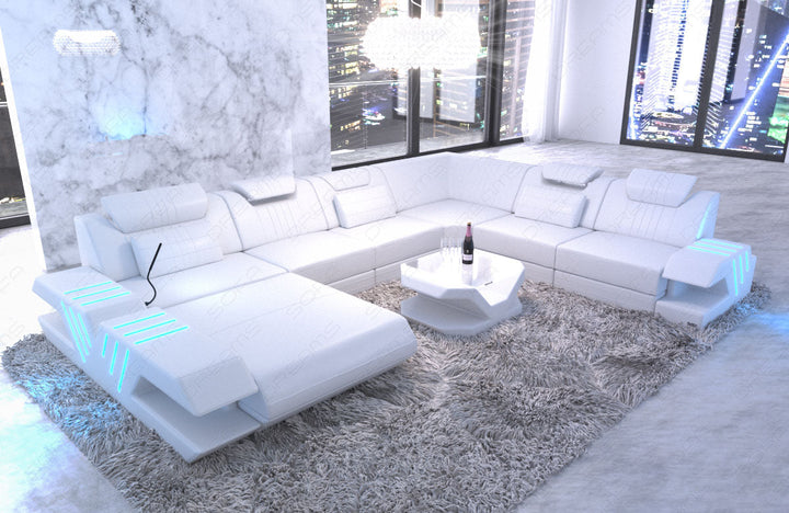 Ledersofa Wohnlandschaft Venedig XXL mit Ottomane Leder weiss