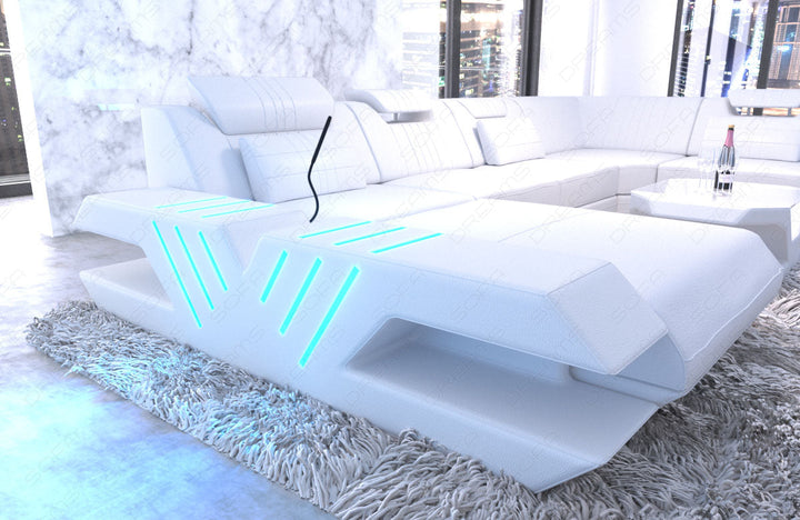 Ledersofa Wohnlandschaft Venedig XXL mit Ottomane Leder weiss