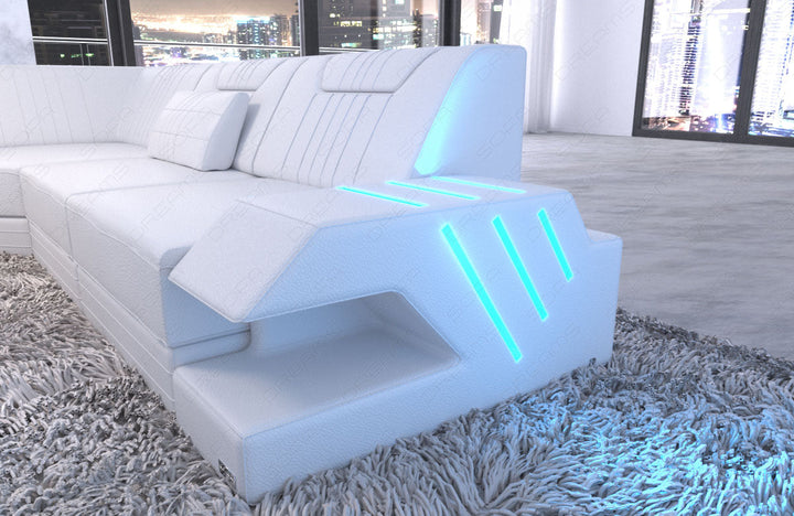 Ledersofa Wohnlandschaft Venedig XXL mit Ottomane Leder weiss
