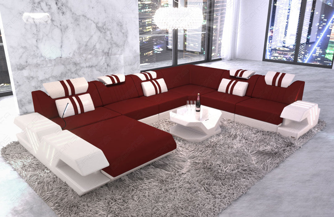 Moderne Wohnlandschaft Venedig XXL Mikrofaser Stoff in dunkelrot - Mineva10