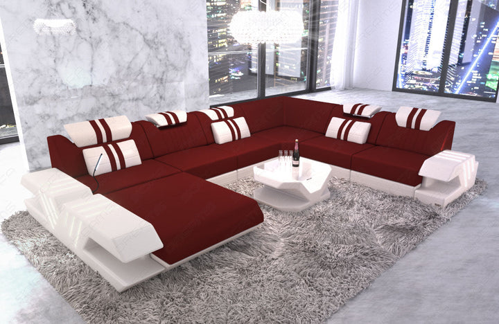 Moderne Wohnlandschaft Venedig XXL Mikrofaser Stoff in dunkelrot - Mineva10
