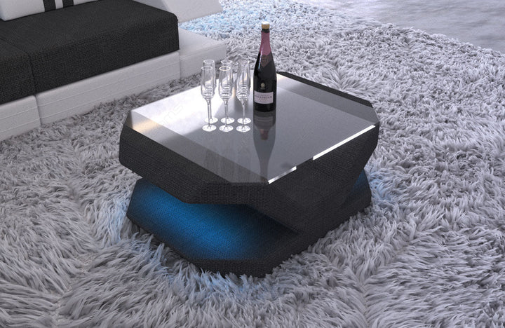 Couchtisch Venedig mit optionaler LED-Beleuchtung in schwarz - Hugo14 Strukturstoff