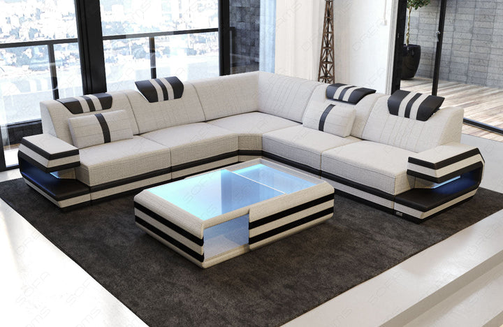 Design Polster Ecksofa Ragusa L Form in macchiato - Hugo2 Strukturstoff