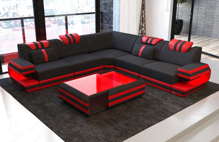 Moderne Stoffcouch Ragusa L Form mit LED-Beleuchtung in schwarz - Mineva14