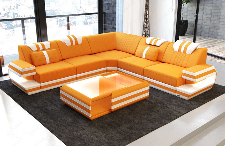 Design Mikrofaser Stoffsofa Ragusa L Form mit LED-Beleuchtung in apricot - Mineva16