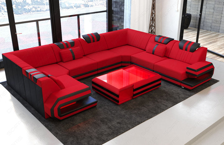 Polster Wohnlandschaft Ragusa U Form mit LED-Beleuchtung in rot - Mineva20