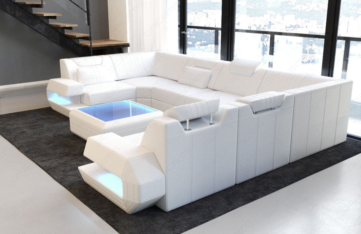Ledersofa modern Ragusa U Form Ecksofa mit Beleuchtung in weiss