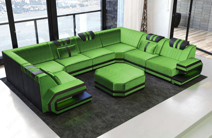 Samtstoff Couch Ragusa U Form mit LED-Beleuchtung in hellgrÃ¼n - SunVelvet1026