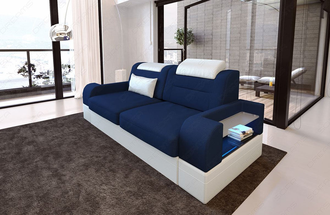 2 Sitzer Sofa Parma in dunkelblau - Mineva17 - Die LED Beleuchtung, USB Anschluss und Relaxfunktion sind optional erhÃ¤ltlich.