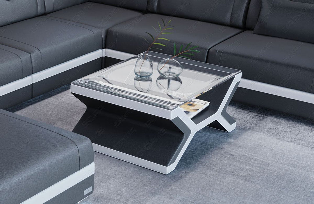Designer Leder Couchtisch Napoli in schwarz - weiss