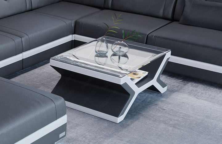 Designer Leder Couchtisch Napoli in schwarz - weiss