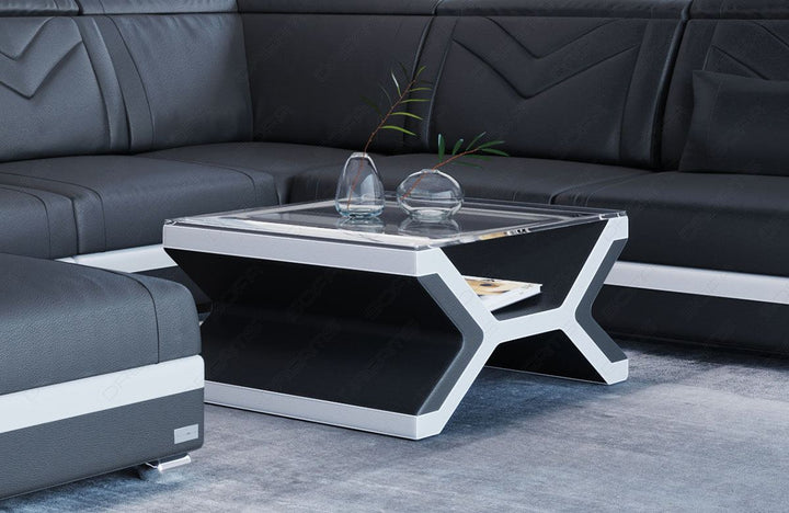 Wohnzimmertisch Leder modern Napoli in schwarz - weiss