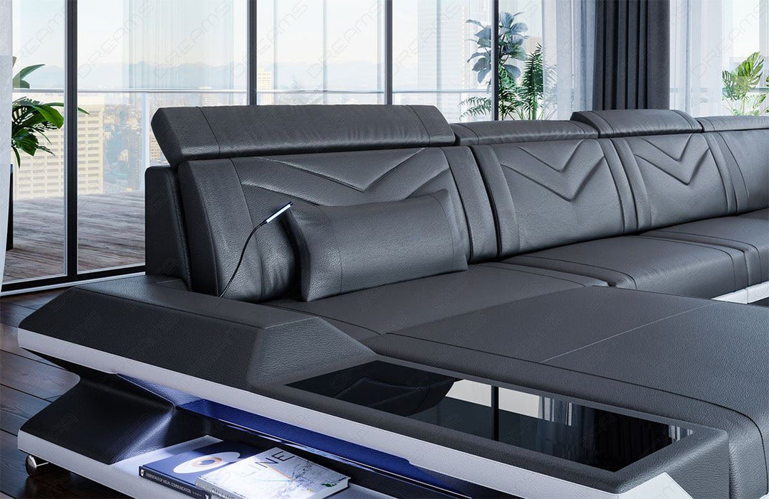 Leder Wohnlandschaft Napoli XXL in grau-weiss