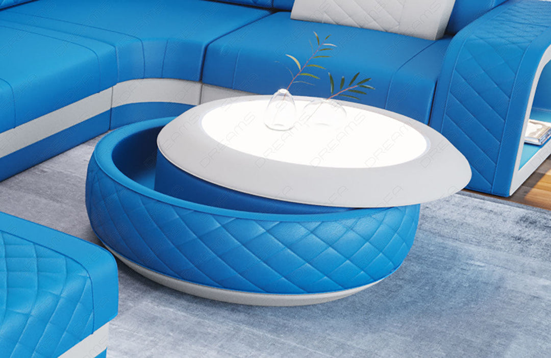 Couchtisch Berlin Leder in blau - weiss