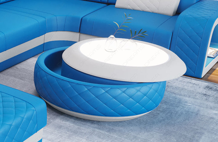 Couchtisch Berlin Leder in blau - weiss