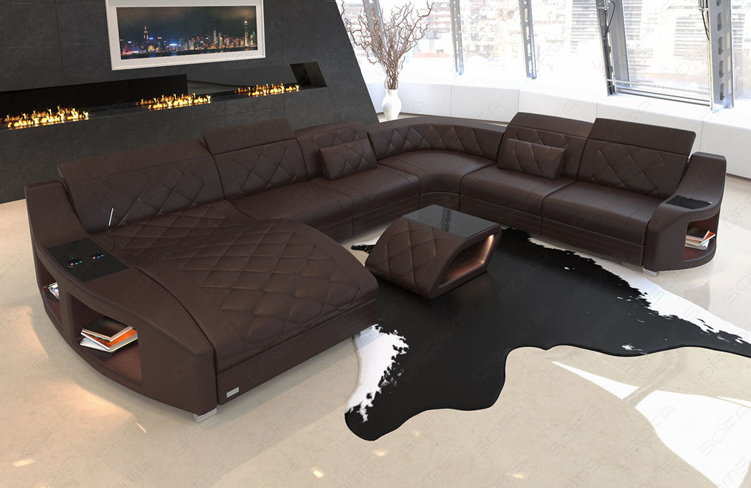 Design Leder Wohnlandschaft Swing XXL in komplett dunkelbraun