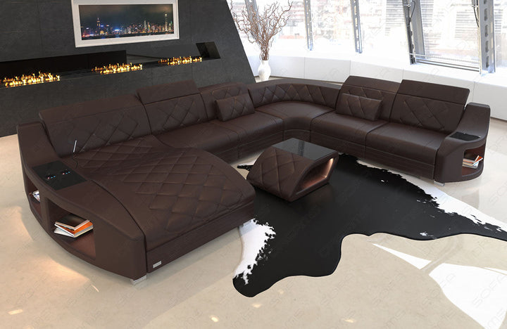 Design Leder Wohnlandschaft Swing XXL in komplett dunkelbraun