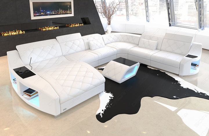 Luxus Leder Wohnlandschaft Swing XL in komplett weiss