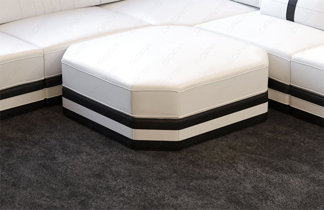 Leder Hocker Ragusa in weiss-schwarz
