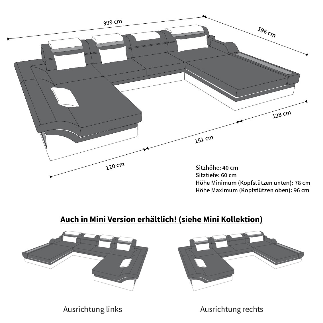 Megano Sectional With Led And Fabric Cover