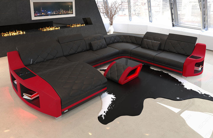 Leder Wohnlandschaft Swing XL in schwarz-rot