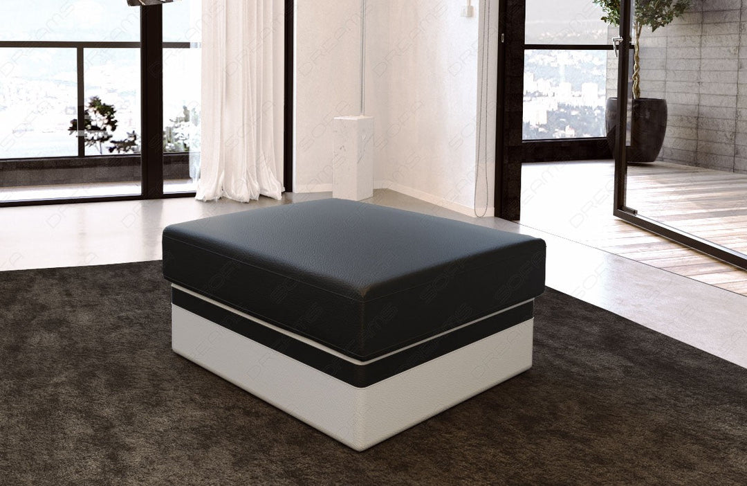 Moderner Hocker Monza in Leder schwarz - Nebenfarbe weiÃŸ