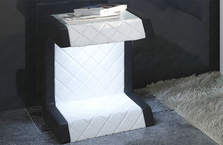 Beistelltisch Paris Leder mit Chesterfield Steppung in weiÃŸ - schwarz