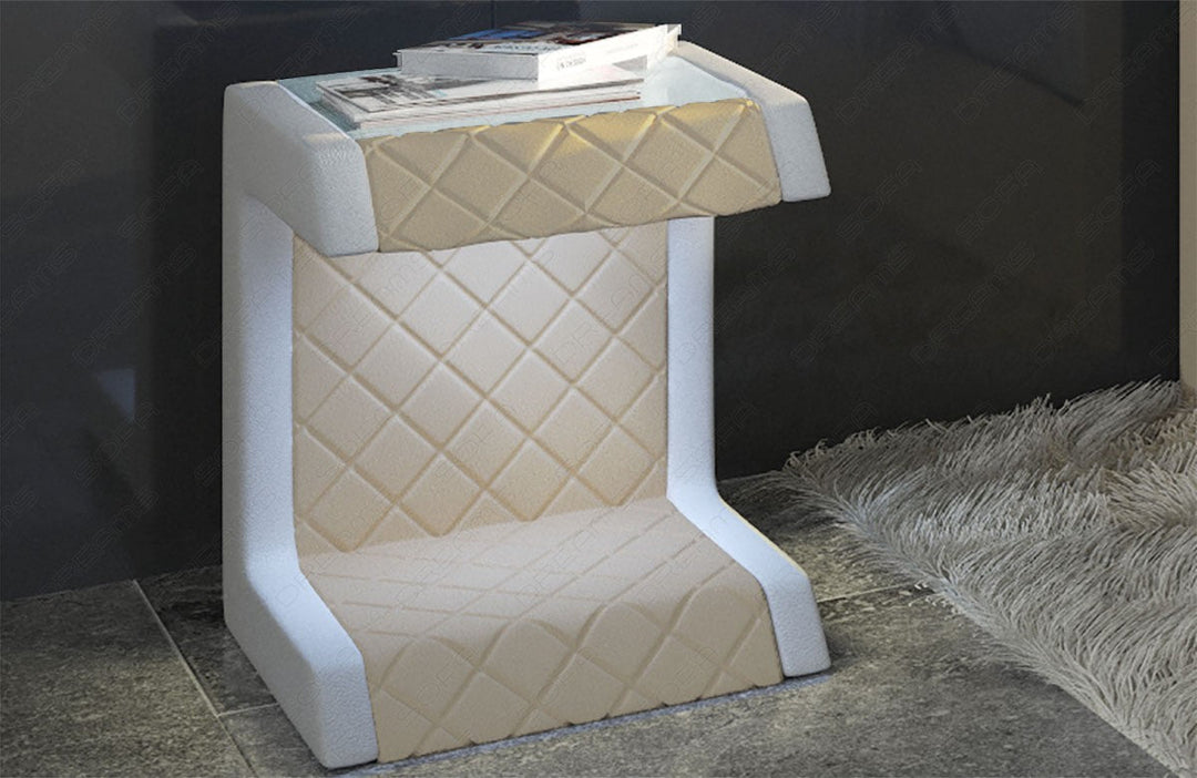 Polsterstoff Tisch Nachttisch Paris mit LED Beleuchtung Mikrofaserstoff Mineva 4 - beige