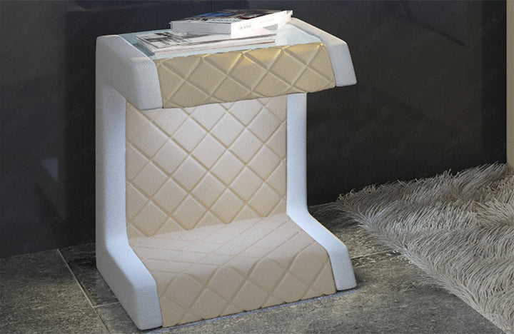 Polsterstoff Tisch Nachttisch Paris mit LED Beleuchtung Mikrofaserstoff Mineva 4 - beige