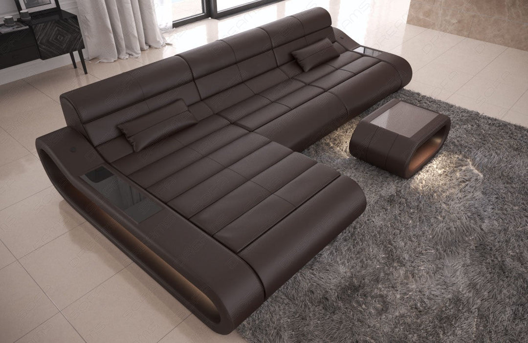 Ledercouch mit Ottomane Concept L Form lang in dunkelbraun