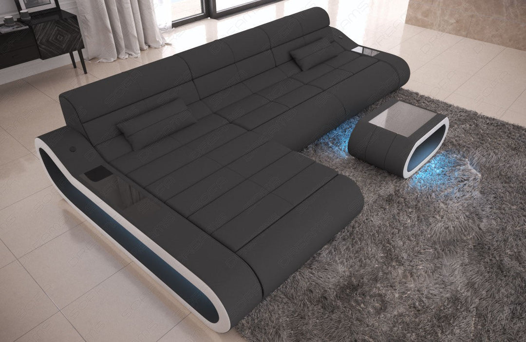 Polstersofa Concept L Form lang mit LED-Beleuchtung in dunkelgrau - Mineva8