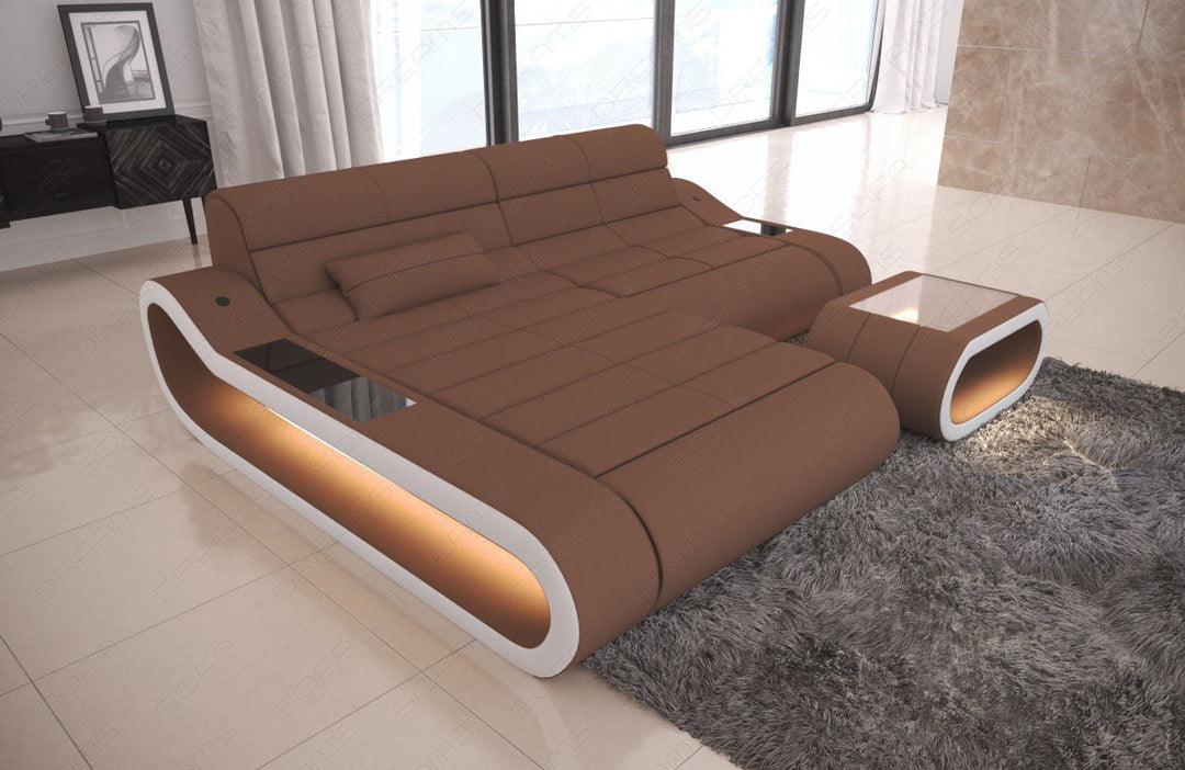 Stoffcouch Concept L kurz Form mit LED-Beleuchtung in hellbraun - Mineva5 