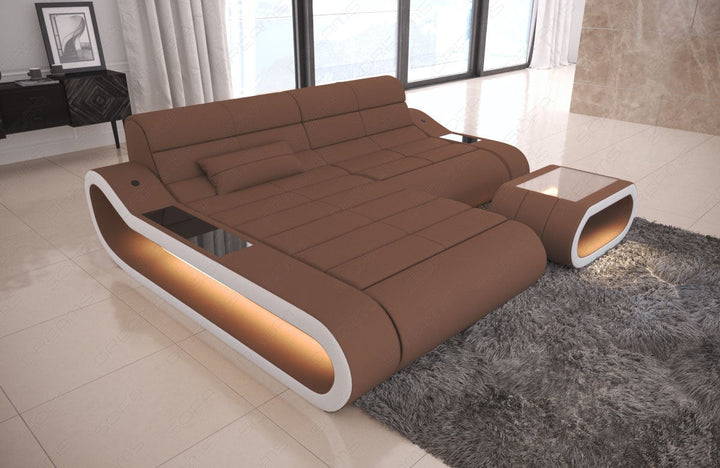 Stoffcouch Concept L kurz Form mit LED-Beleuchtung in hellbraun - Mineva5 