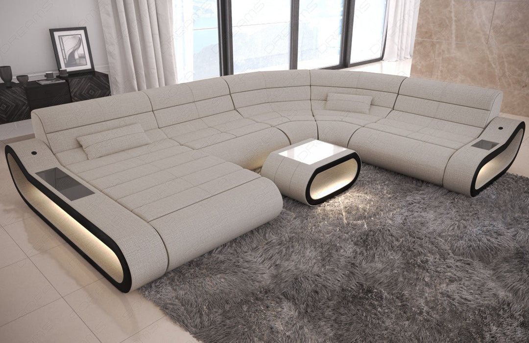 Polster Sofa Wohnlandschaft Concept  XXL in elfenbein - Hugo1 Strukturstoff