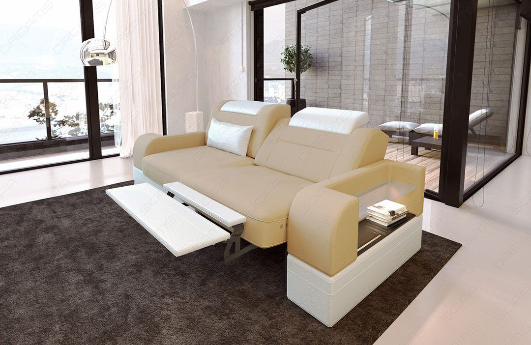 Polster Sofa Parma Zweisitzer in beige - Mineva4 - Die LED Beleuchtung, USB Anschluss und Relaxfunktion sind optional erhÃ¤ltlich.