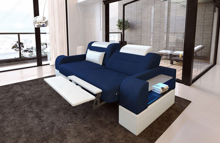 2 Sitzer Sofa Parma Mikrofaser Stoff dunkelblau - Mineva17 - Die LED Beleuchtung, USB Anschluss und Relaxfunktion sind optional erhÃ¤ltlich.
