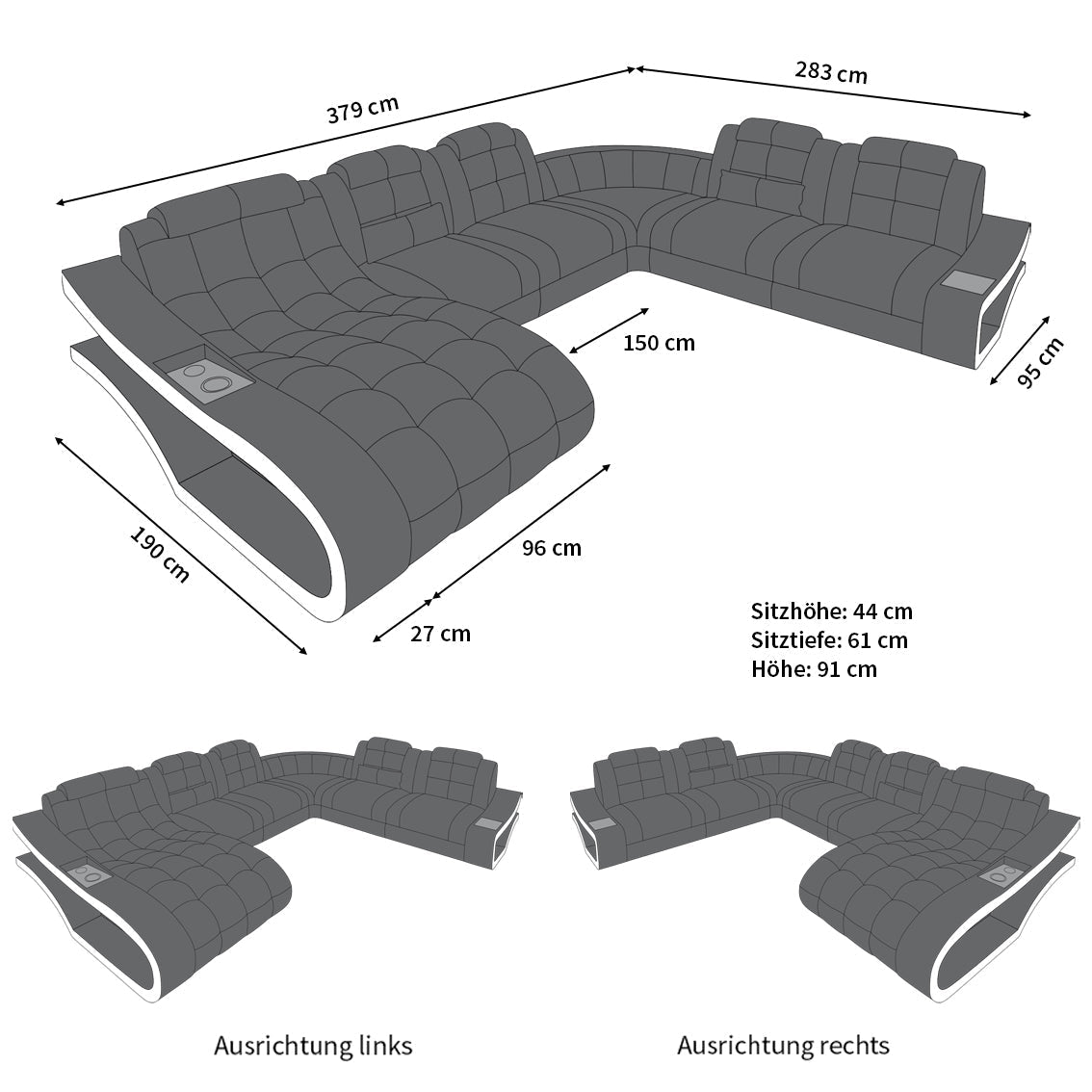 Fabric Sectional Elegance Xxl