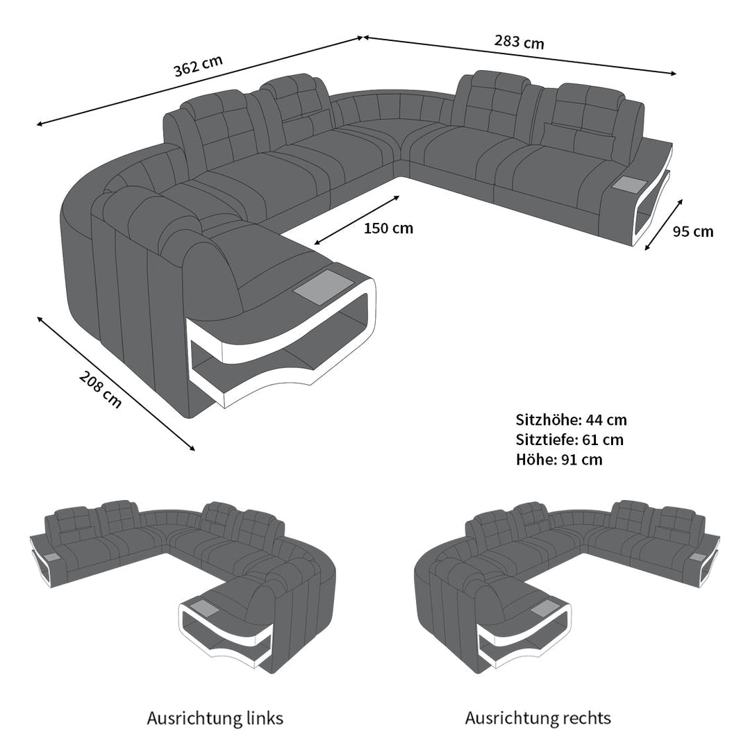 Abmessungen Sofa Elena U Form