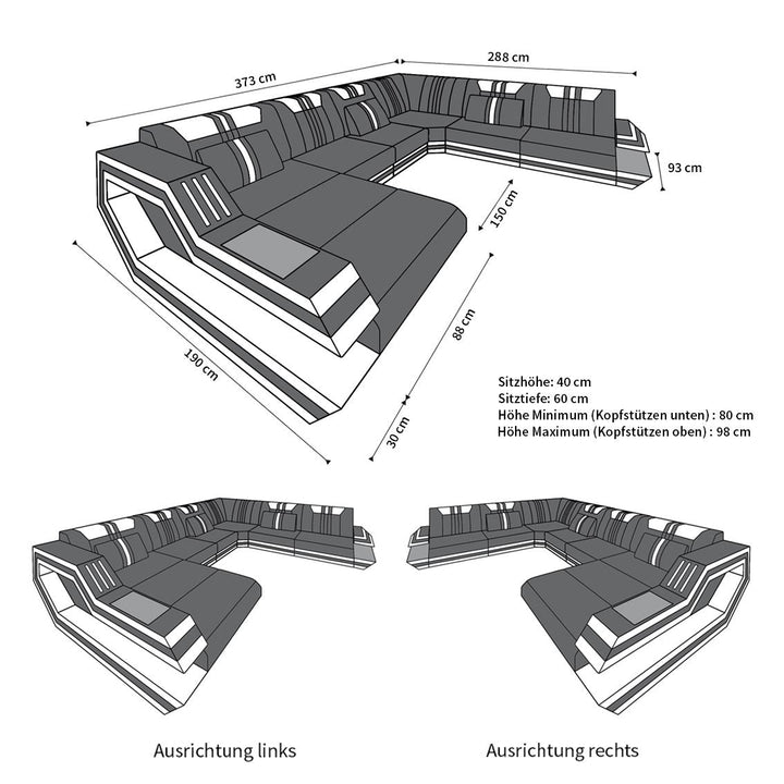 MaÃŸeskizze Ledersofa Ravenna XXL