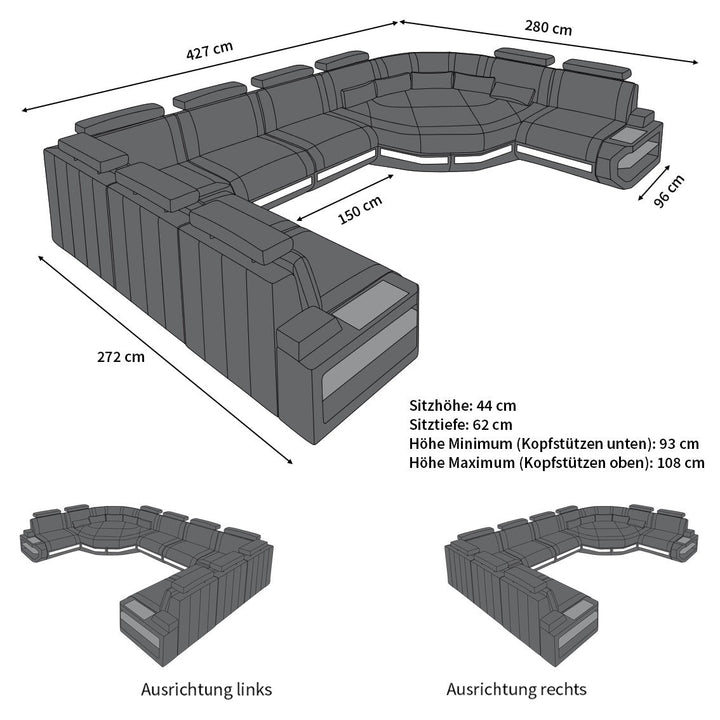 Abmessungen Sofa Asti U Form
