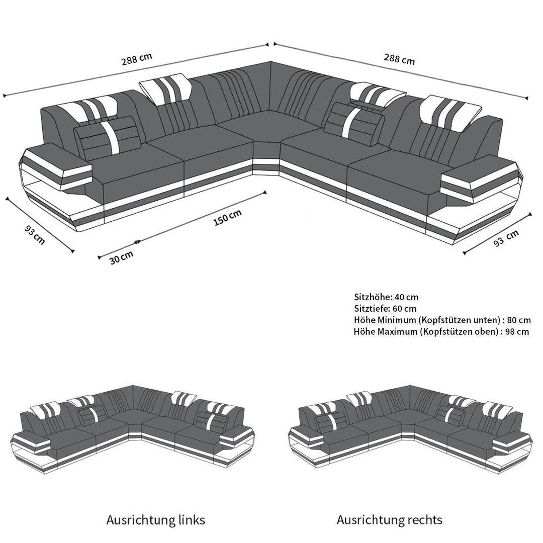 Abmessungen Sofa Ragusa L Form