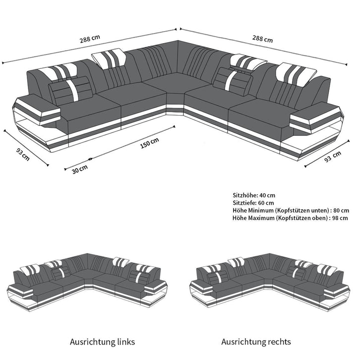 Abmessungen Sofa Ragusa L Form