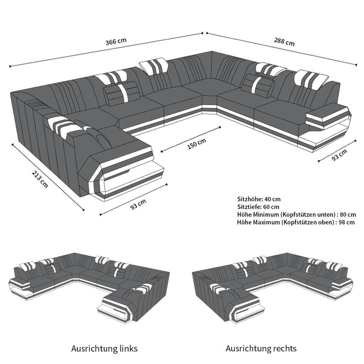 Abmessungen Sofa Ragusa U Form