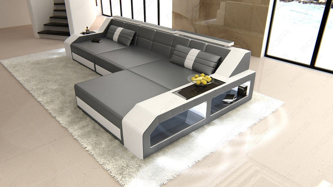 Leder Ecksofa Arezzo L Form in grau-weiÃŸ