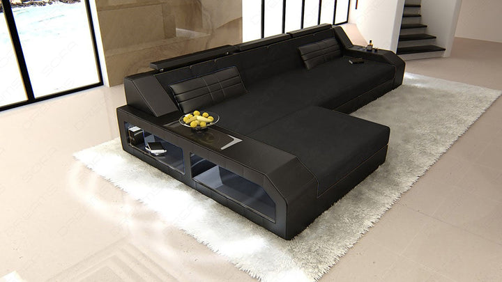 Polster Ecksofa Arezzo L Form in schwarz - Mineva14 Strukturstoff