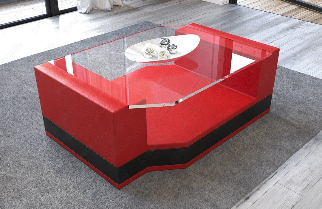 Couchtisch Leder Messana in rot schwarz
