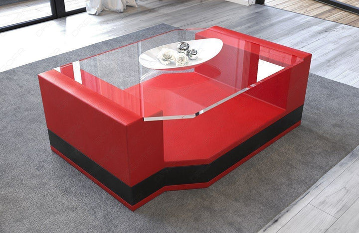 Couchtisch Leder Messana in rot schwarz
