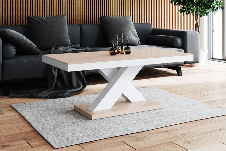 Moderner Couchtisch Sevilla in Cappuccino - weiss hochglanz
