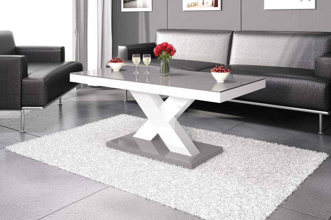 Holz Couchtisch Sevilla in grau - weiss hochglanz