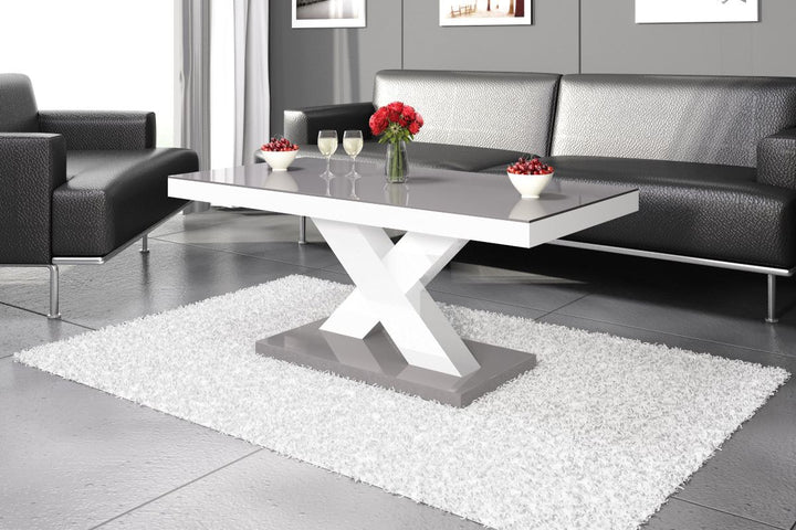 Holz Couchtisch Sevilla in grau - weiss hochglanz